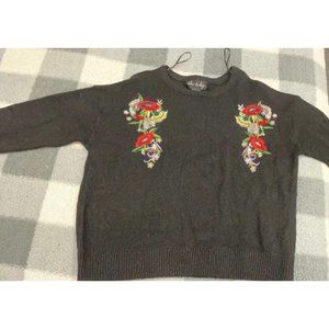 Black Crew Neck Sweater With flowers